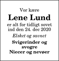 Dødsannoncen for Lene Lund - Hobro