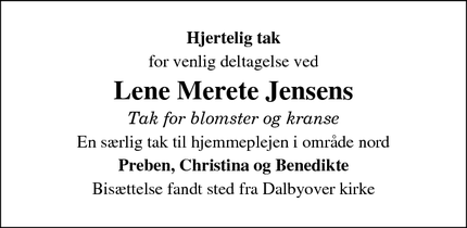 Taksigelsen for Lene Merete Jensens - Gjerlev