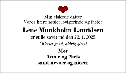 Dødsannoncen for Lene Munkholm Lauridsen - Ikast
