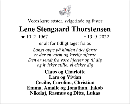 Dødsannoncen for Lene Stengaard Thorstensen - Skive