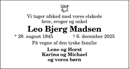 Dødsannoncen for Leo Bjerg Madsen - Schwalbach