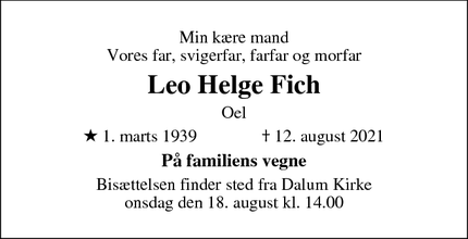 Dødsannoncen for Leo Helge Fich - Odense s