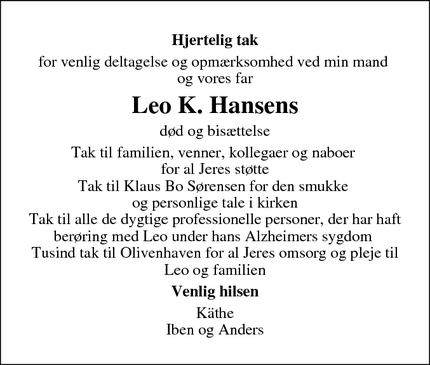 Taksigelsen for Leo K. Hansens  - Kolding