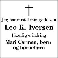 Dødsannoncen for Leo K. Iversen - Vojens