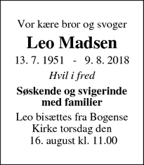 Dødsannoncen for Leo Madsen  - Bogense