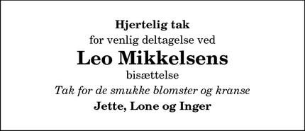 Taksigelsen for Leo Mikkelsens - 9800 Hjørring