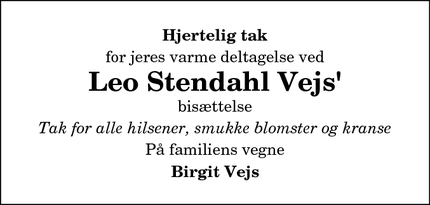 Taksigelsen for Leo Stendahl Vejs - Sæby 9300