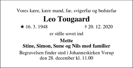Dødsannoncen for Leo Tougaard - randers sv