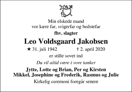 Dødsannoncen for Leo Voldsgaard Jakobsen - Ramme