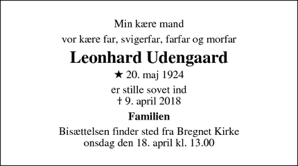 Dødsannoncen for Leonhard Udengaard - Rønde