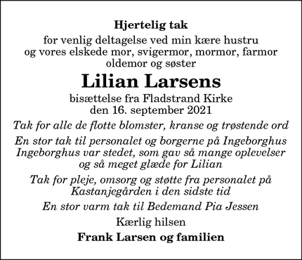 Taksigelsen for Lilian Larsens - Frederikshavn