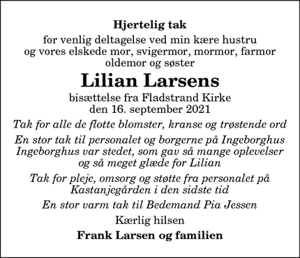Taksigelsen for Lilian Larsens - Frederikshavn