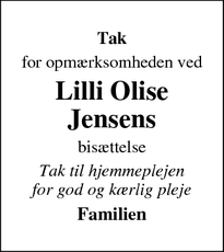 Taksigelsen for Lilli Olise Jensens - Ørbæk