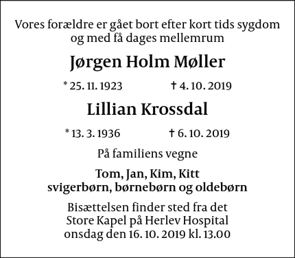 Dødsannoncen for Lillian Krossdal  - København NV