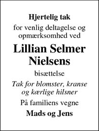 Taksigelsen for Lillian Selmer
Nielsen - Grenaa