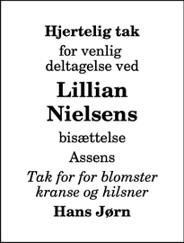 Taksigelsen for Lillian
Nielsens - Assens