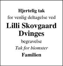 Taksigelsen for Lilli Skovgaard Dvinges - Hedensted