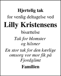 Taksigelsen for Lilly Kristensens - Hvide Sande