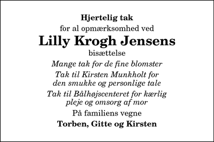 Taksigelsen for Lilly Krogh Jensens - Tårs