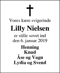 Dødsannoncen for Lilly Nielsen - Ikast