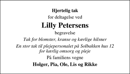 Taksigelsen for Lilly Petersen - Ringsted