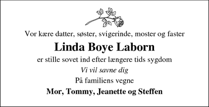 Dødsannoncen for Linda Boye Laborn - Hammel