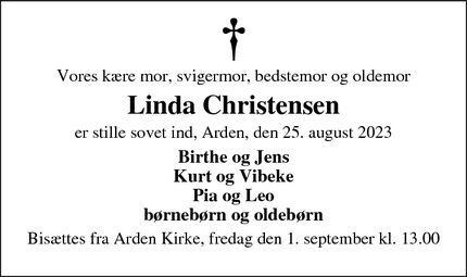 Dødsannoncen for Linda Christensen - Arden