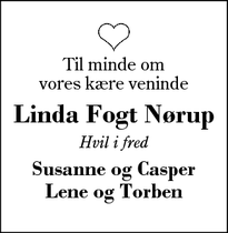 Dødsannoncen for Linda Fogt Nørup - Herning