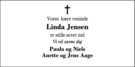 Dødsannoncen for Linda Jensen - Herning