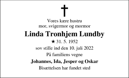 Dødsannoncen for Linda Tronhjem Lundby - Ubby