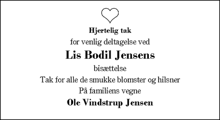 Taksigelsen for Lis Bodil Jensens - Arnborg