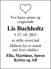 Dødsannoncen for Lis Buchholtz - Silkeborg