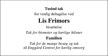 Taksigelsen for Lis Frimor - Thisted