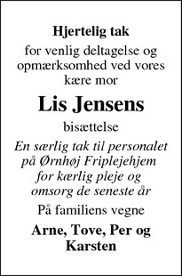 Taksigelsen for Lis Jensens - Ørnhøj