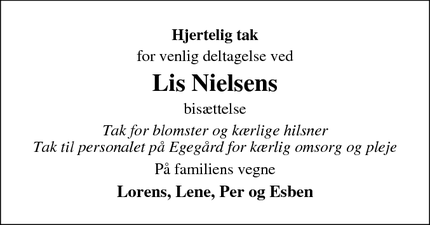 Taksigelsen for Lis Nielsens - Rødekro