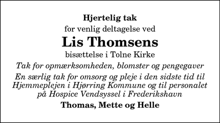 Taksigelsen for Lis Thomsens - Hjørring