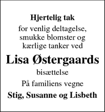 Taksigelsen for Lisa Østergaards - Helsinge