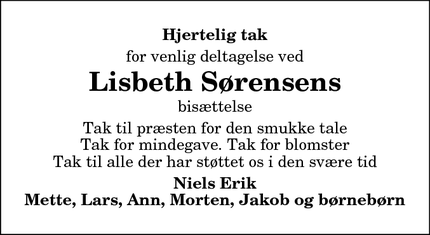 Taksigelsen for Lisbeth Sørensens - Døstrup