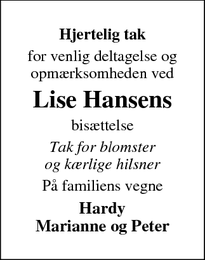 Taksigelsen for Lise Hansen - Kalundborg