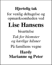 Taksigelsen for Lise Hansen - Kalundborg