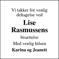 Taksigelsen for Lise Rasmussens - Rønne