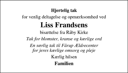 Taksigelsen for Liss Frandsen - Skagen