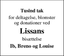 Dødsannoncen for Lissans - Nexø