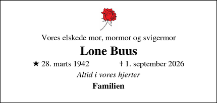 Dødsannoncen for Lone Buus - Kolding