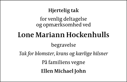 Taksigelsen for Lone Mariann Hockenhull - København S