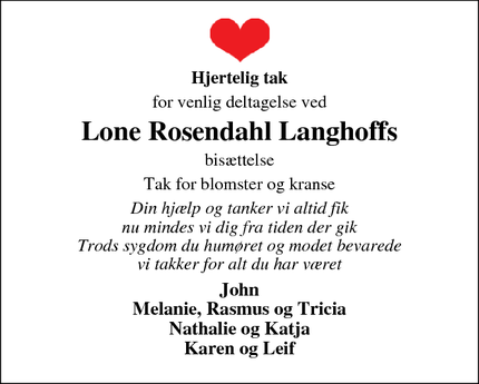 Taksigelsen for Lone Rosendahl Langhoffs - Kvislemark (bisat i Uldum)