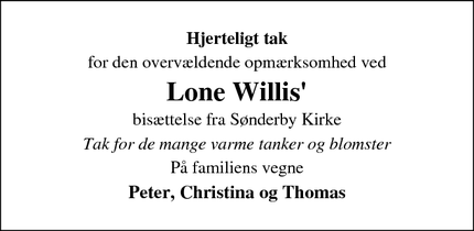 Taksigelsen for Lone Willis' - Ebberup