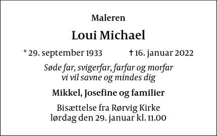 Dødsannoncen for Loui Michael - Rørvig