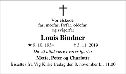 Dødsannoncen for Louis Bindner - Vig