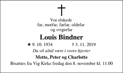Dødsannoncen for Louis Bindner - Vig